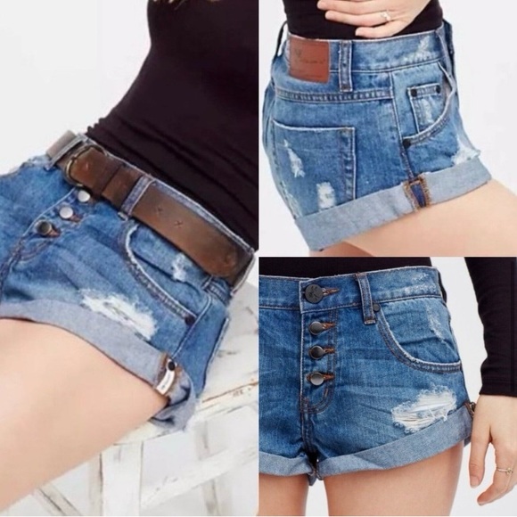One Teaspoon Pants - One Teaspoon Free People Bandits Shorts Cut Off Button Fly Roll Hem Denim Sz 25